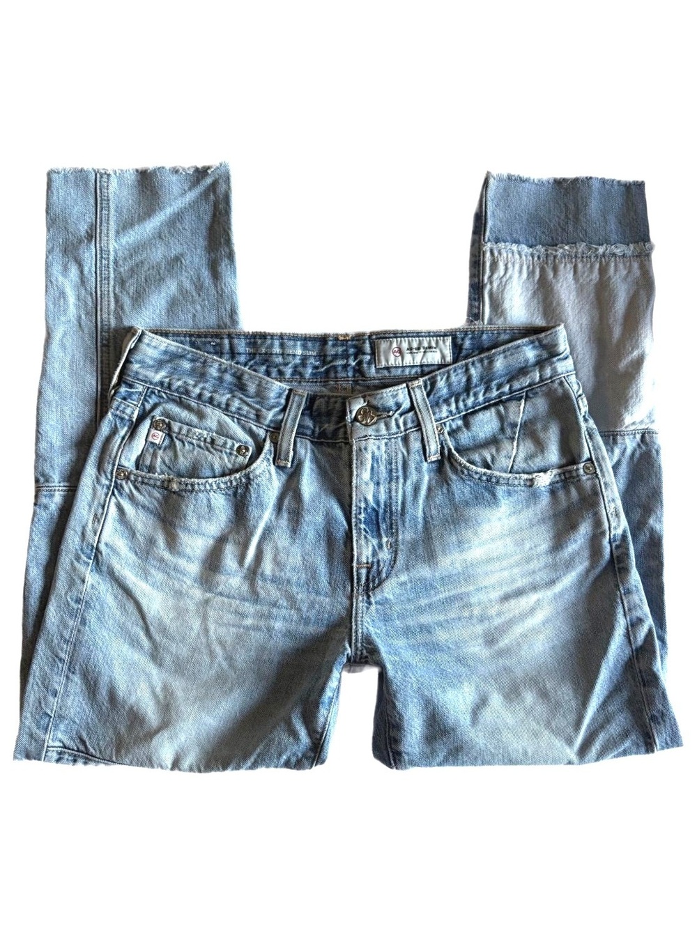 AG The Ex-Boyfriend Slim Light Wash Cropped Patchwork Denim Jeans 26R #trending